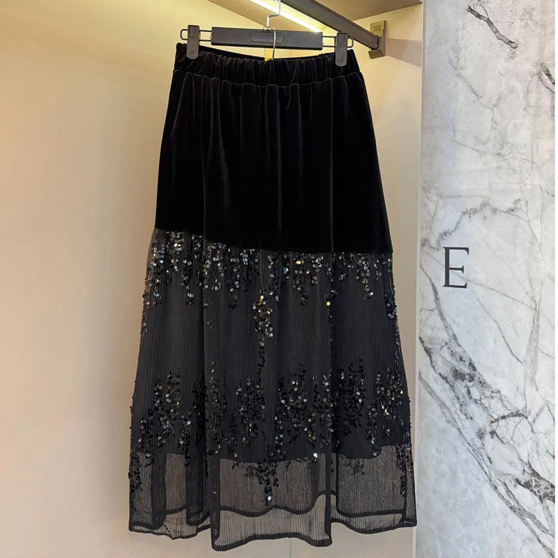 胖妹妹加肥钉珠领长袖上衣大码女装宽松遮胯亮片裙摆松紧腰半身裙,淘宝优惠券,粉丝福利购,淘宝优惠卷