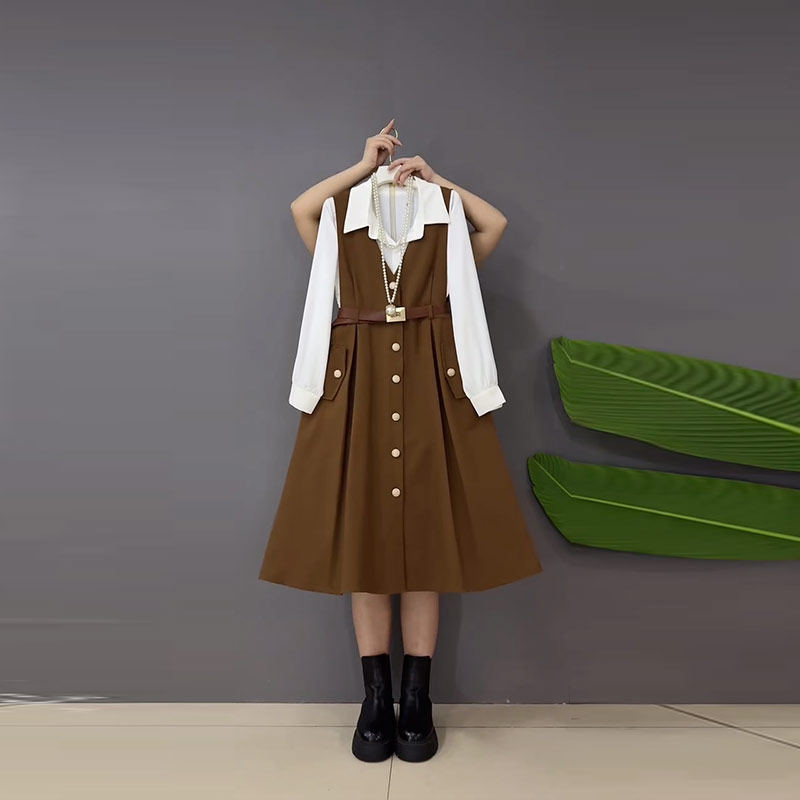 加大码女装翻领长袖衬衫马甲裙两件套胖妹妹气质通勤收腰显瘦套装,淘宝优惠券,粉丝福利购,淘宝优惠卷