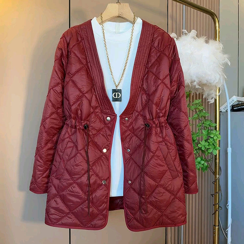 胖妹妹V领收腰抽绳长袖棉服外套加肥大码女装冬季款简约百搭上衣,淘宝优惠券,粉丝福利购,淘宝优惠卷