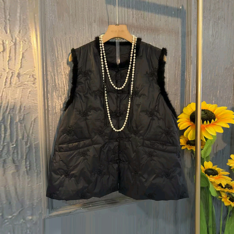 加肥大码女装流苏盘扣棉马甲胖妹妹黑色显瘦简约百搭毛毛袖口小衫,淘宝优惠券,粉丝福利购,淘宝优惠卷