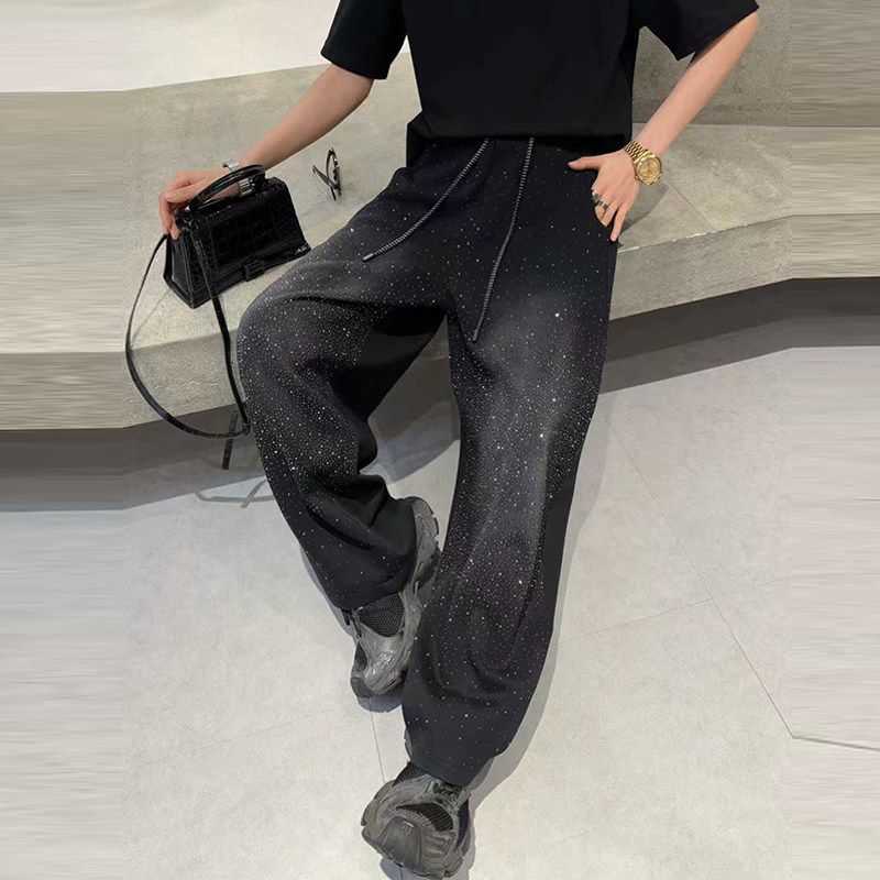 加肥松紧腰亮钻弯刀阔腿长裤胖妹妹宽松遮胯欧洲站洋气减龄休闲裤,淘宝优惠券,粉丝福利购,淘宝优惠卷