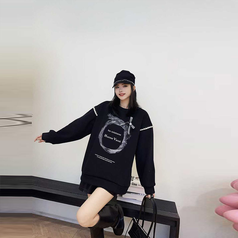 胖MM加肥小字母圆领长袖卫衣宽松遮肚子大码女装韩版休闲减龄上衣 - 图2