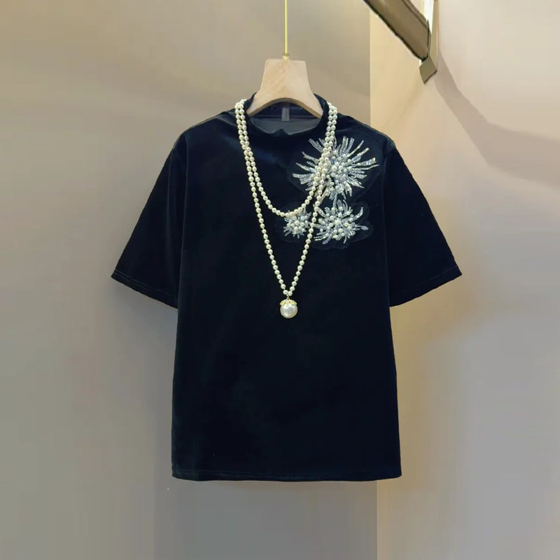 大码女装钉珠亮钻花V领小衫气质轻熟风显瘦宽松遮肚子胖妹妹上衣,淘宝优惠券,粉丝福利购,淘宝优惠卷