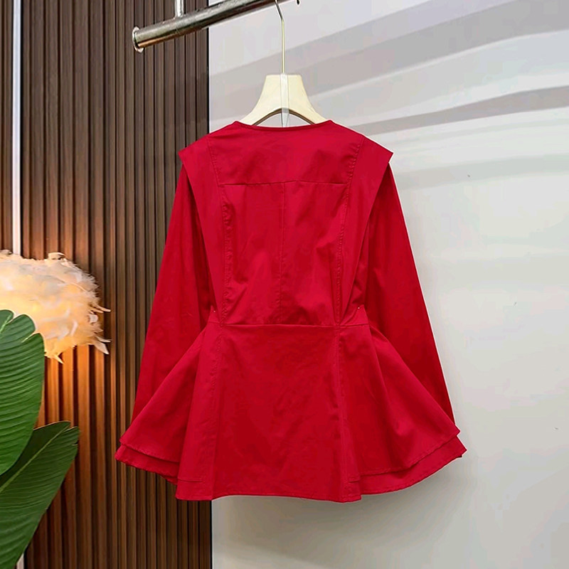 韩版大码女装直角肩长袖收腰衬衫胖妹妹小众设计纯色简约百搭上衣,淘宝优惠券,粉丝福利购,淘宝优惠卷