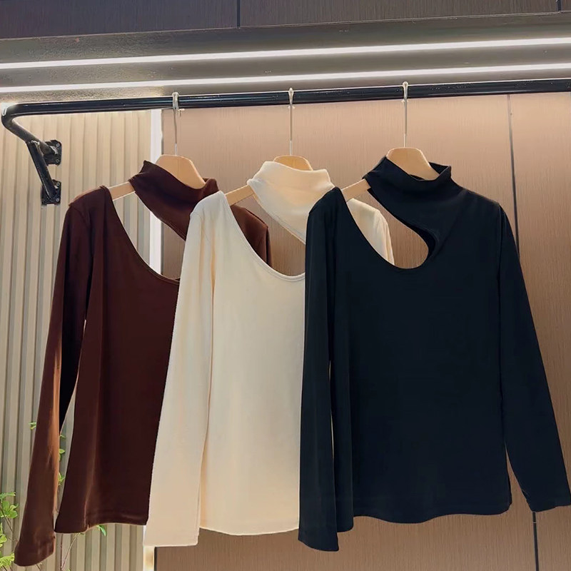 加大码女装高领单侧露肩长袖小心机小衫胖妹妹时尚秋冬款性感上衣,淘宝优惠券,粉丝福利购,淘宝优惠卷
