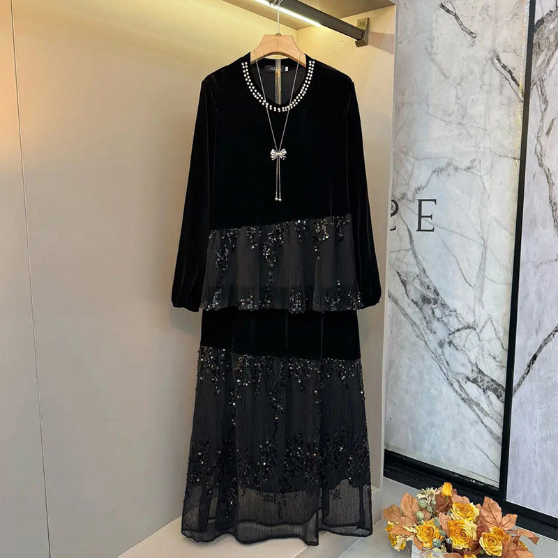 胖妹妹加肥钉珠领长袖上衣大码女装宽松遮胯亮片裙摆松紧腰半身裙,淘宝优惠券,粉丝福利购,淘宝优惠卷