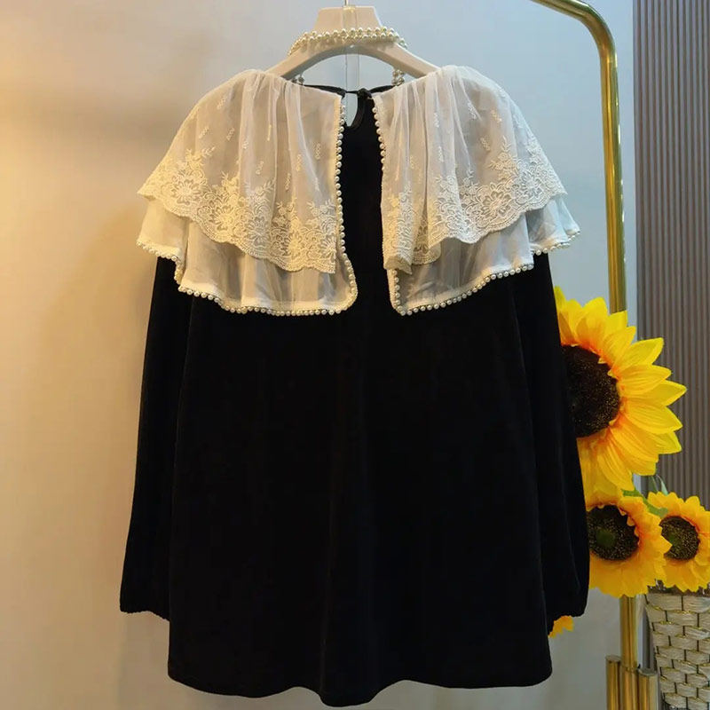 胖MM加肥蕾丝披肩领长袖上衣法式小众设计秋季款大码女装显瘦小衫,淘宝优惠券,粉丝福利购,淘宝优惠卷