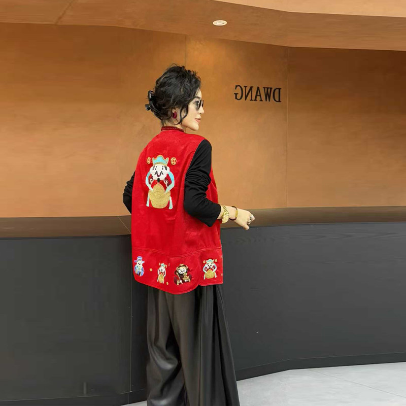 加肥大码女装卡通图案国风马甲胖妹妹复古风减龄显瘦2026新款坎肩,淘宝优惠券,粉丝福利购,淘宝优惠卷