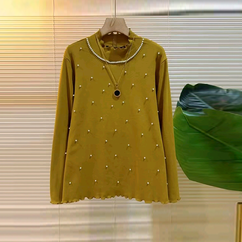 加肥立领钉珠边长袖小衫2025秋冬款韩版大码女装简约百搭打底上衣 - 图2