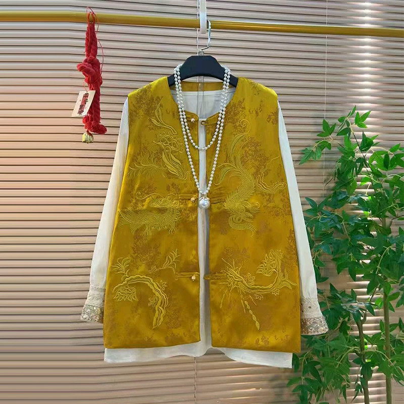 加肥大码女装圆领花纹国风马甲胖妹妹气质复古风时尚拼色袖口小衫,淘宝优惠券,粉丝福利购,淘宝优惠卷