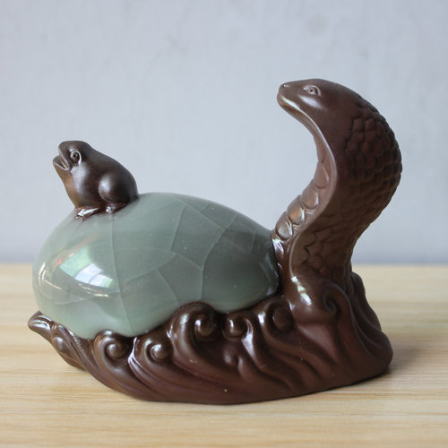 哥窑汝窑小兔子牛乌龟蛇鹿鱼茶宠摆件精品可养紫砂开片陶瓷摆茶具 - 图0