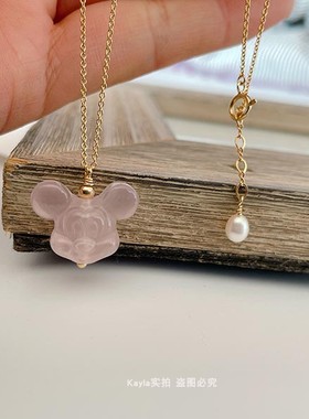 新年礼物女孩银天然吊坠锁骨链