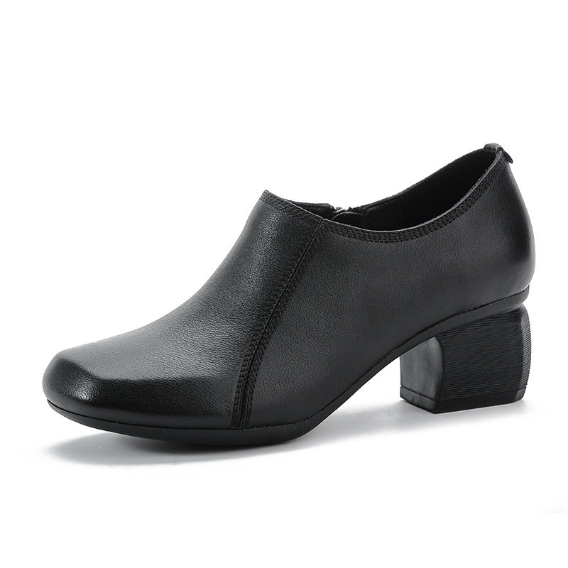 3306真皮深口单鞋女春秋圆头民族风妈妈鞋复古中粗跟软底增高女鞋,淘宝优惠券,粉丝福利购,淘宝优惠卷