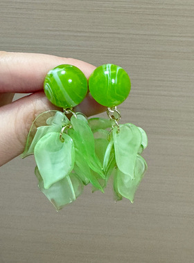 夏季森系花朵耳环绿色花瓣流苏