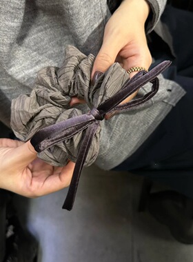 复古褶皱高级感大肠发圈长飘带蝴蝶结发绳网红ins风韩系皮套皮筋