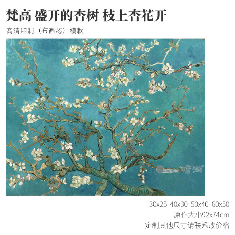 梵高盛开的杏树枝上杏花开高清印制布画芯油画书房客厅精品装饰画 - 图0