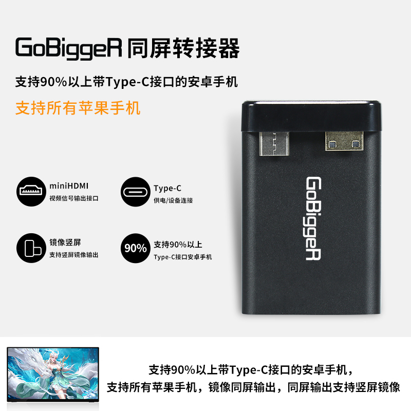 GoBiggeR手机通用同屏转接器支持投竖屏刷抖音微博适用于任何手机-图2