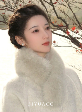 韩版米色冬季保暖磁吸毛领围脖女