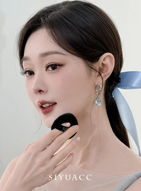 宋轶同款蓝色蝴蝶结长飘带发夹女