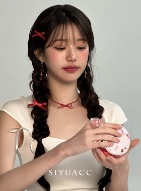 张元英同款红色蝴蝶结发夹头饰女