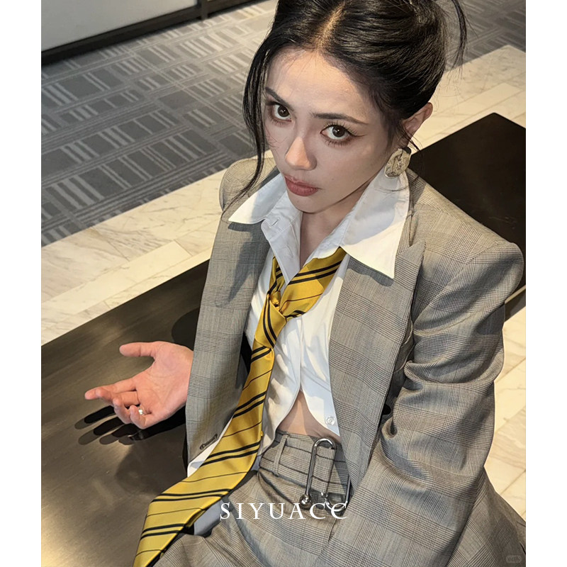 谢可寅同款黄色条纹领带秋冬百搭领巾时尚休闲高智感西装女帝配饰,淘宝优惠券,粉丝福利购,淘宝优惠卷