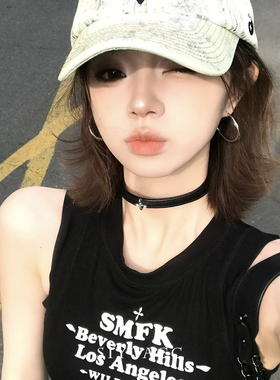 甜酷少女皮质十字架项链choker女