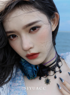 林允同款黑色蕾丝花朵项链choker