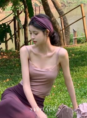 气质紫色针织扭结宽边发带头带女