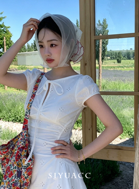 法式白色透感网纱轻薄透气头巾女