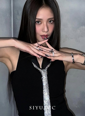 jisoo同款银色金属亮片丝巾领带