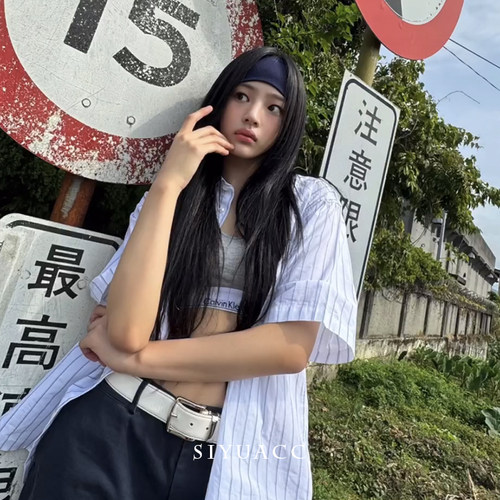 minji金玟池同款针织发带百搭健身束发带简约发绳运动弹力头带女 - 图0