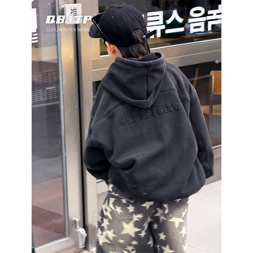 Q宝家童品12月新款 儿童韩系卫衣中大童冬装加绒连帽外套男童上衣,淘宝优惠券,粉丝福利购,淘宝优惠卷