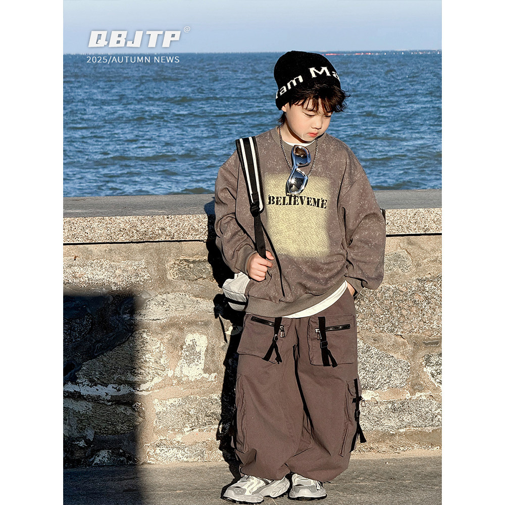 Q宝家童品8月新款 男童时尚工装裤2025秋季韩版裤子儿童休闲裤潮,淘宝优惠券,粉丝福利购,淘宝优惠卷