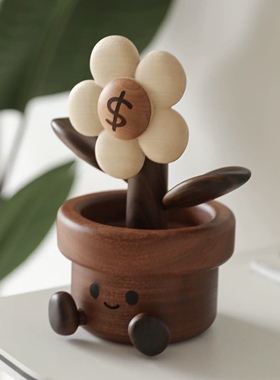 开心小花实木有钱花桌工位车载家居扩香摆件情绪治愈女生礼物