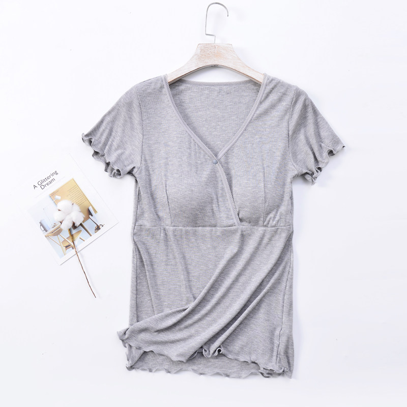 哺乳衣女莫代尔夏季薄款打底衫上衣带胸垫短袖T恤孕妇产后喂奶衣,淘宝优惠券,粉丝福利购,淘宝优惠卷