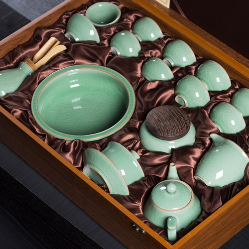 涵青堂龙泉哥窑冰裂纹茶具套装高档青瓷茶壶盖碗整套功夫茶具正品 - 图0