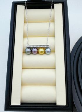 大溪地混彩珍珠项链人造珍珠S925