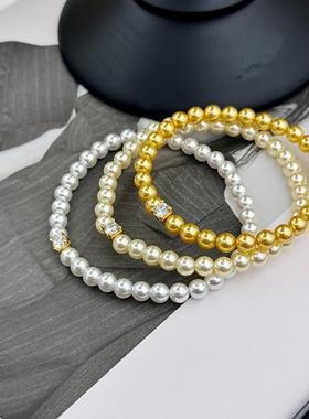 简约S925纯银小方糖珍珠手链百搭