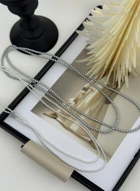 极细baby珍珠长项链人造澳白s925