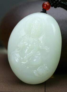 天然和田玉羊脂白玉观音菩萨玉坠