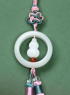 天然玉石白玉平安环葫芦车挂吊坠