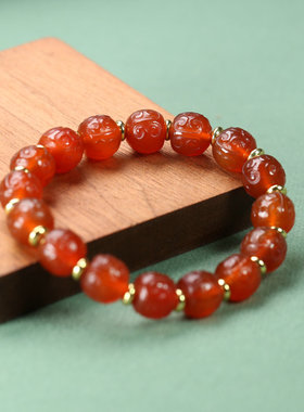 天然红玛瑙桶珠祥云转运珠手链