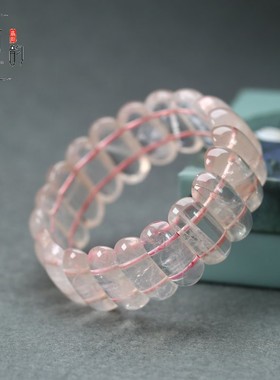 纯天然马粉色水晶手排面宽24mm手工编织单圈手排手串手链手镯百搭