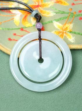 纯天然翡翠子母环平安环吊坠项坠