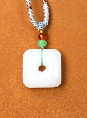 纯天然玉石白玉方形玉扣平安扣