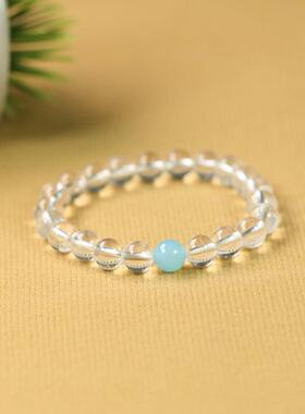 天然白水晶圆珠手串海蓝宝手链