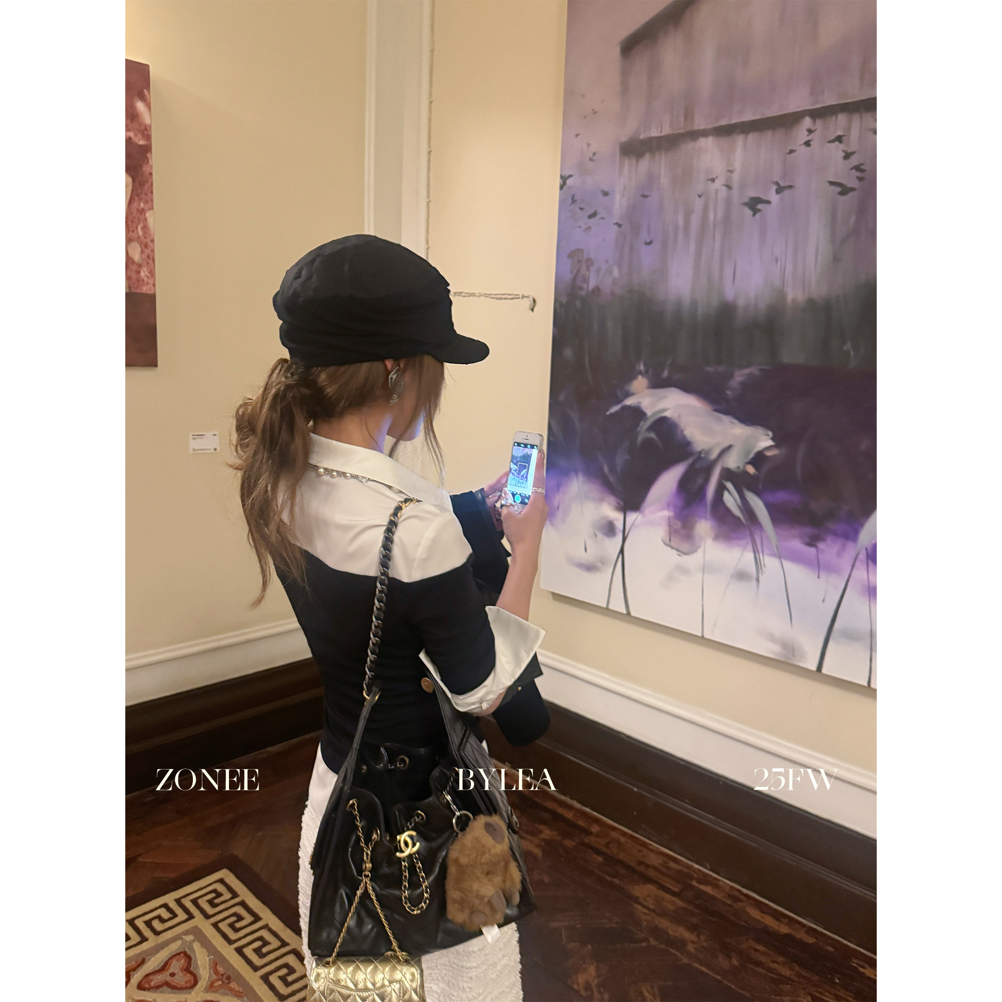 ZONEE/LEA宋亦雯 时尚编辑安迪 法式设计气质假两件针织拼接衬衫