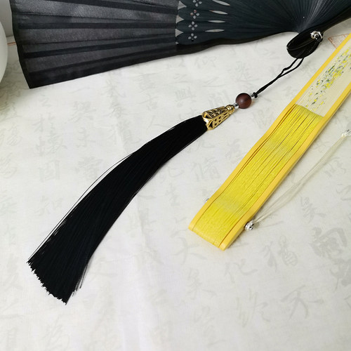黑色手工折扇古风折叠扇子烤漆新中式女扇汉服旗袍舞蹈扇夏季纳凉 - 图2