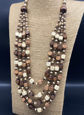 新款民族风多层项链手链套装波西米亚长款毛衣链秋冬百搭木质佩饰