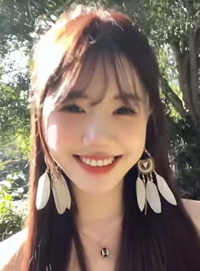 度假风羽毛女长款流苏耳环